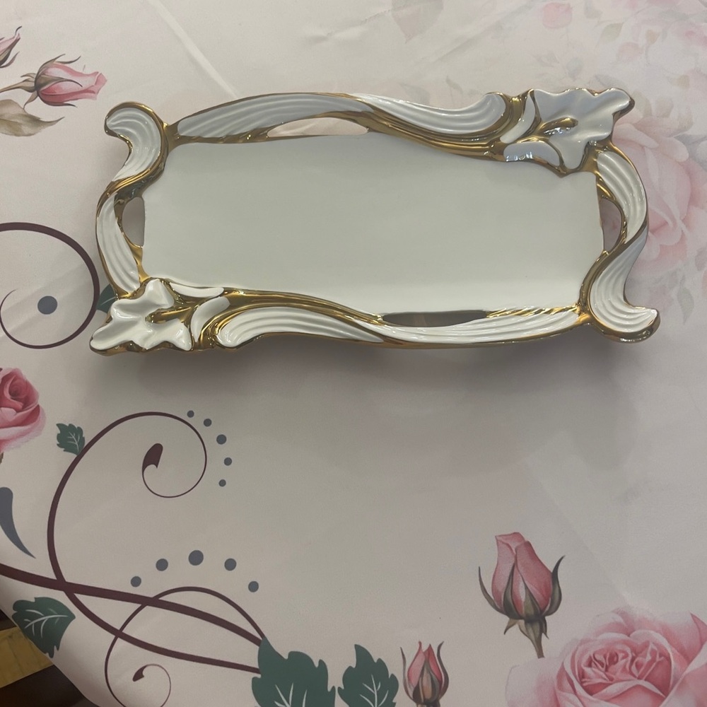 Elegant Gold and White Serving Tray